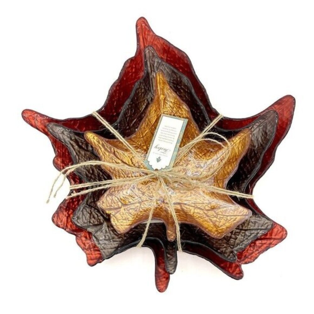 Turkish Glass Thanksgiving Decor Platters Leaves Dessert Plate Set Of 3